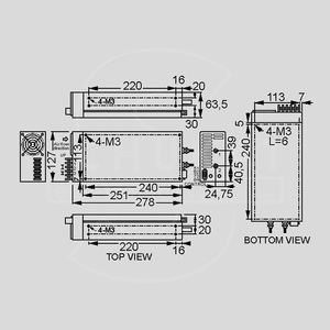 SP-750-24 SPS Case 751,2W PFC 24V/31,3A Dimensions and Terminal Pin Assignment