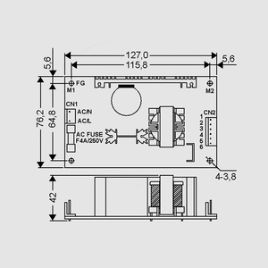 PD-65A SPS Open Frame 61W 5/12V Dimensions and Terminal Pin Assignment
