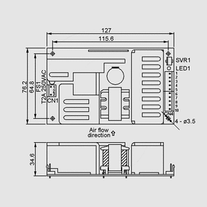 PPT-125D SPS Open Frame 101W PFC 5/24/12V Dimensions and Terminal Pin Assignment
