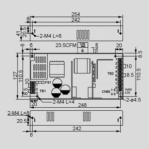 USP-500-24 SPS Open Frame 408W PFC 24V/17A Dimensions and Terminal Pin Assignment