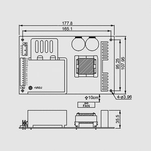 MPS-120-12 SPS Medical 80W 12V/6,7A Dimensions and Terminal Pin Assignment