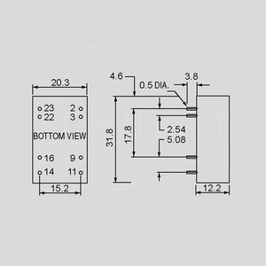 SCW08A-05 DC/DC-Conv 9-18V: +5V 1600mA 8W Dimensions and Terminal Pin Assignment