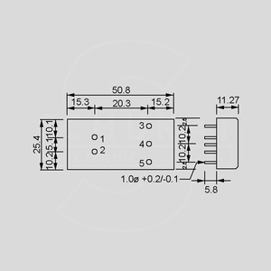 SKA15C-15 DC/DC-Conv 36-72V:+15V 1000mA 15W Dimensions and Terminal Pin Assignment
