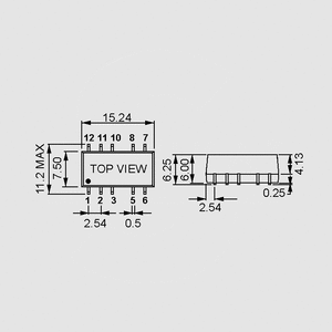 DET01L-09 SMD DC/DC-Conv 5:+/-9V +/-56mA Dimensions and Terminal Pin Assignment