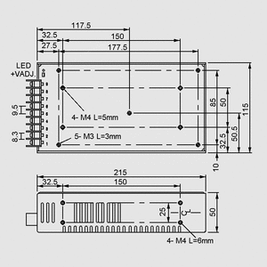 SD-200C-24 DC/DC-Conv 36-72V:24V 8,4A 201W Dimensions and Terminal Pin Assignment