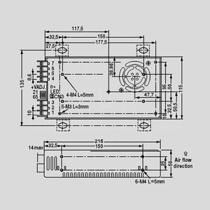 SD-500H-48 DC/DC-Conv 72-144V:48V 10,5A 504W Dimensions and Terminal Pin Assignment