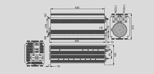 A302-2K5-F3 DC/AC Inverter 24V/230V 2500W Dimensions