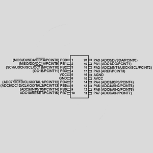 ATTINY861V-10PU ISP-MC 1,8-5,5V 8K-Flash 10MHz DIP20 ATTINY261_, ATTINY461_, ATTINY861_