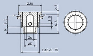 MENTOR 145.61 Indbygningsskala for 6mm aksel, Ø20mm, ALU, med 0-9 skala