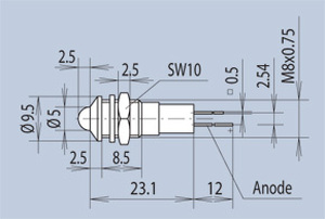 MENTOR 2665.8073 LED-fatning med 5mm LED GUL 2,25V forhøjet sort