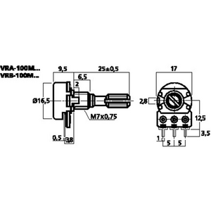 VRA-100M100 Potentiometer LOGARITMISK Mono 100KOhm