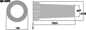 BR-70TR Basrefleksrør Ø=67mm. Tegning