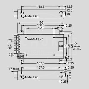 MSP-300-7.5 SPS Medical 300W 7,5V/40A Dimensions and Terminal Pin Assignment