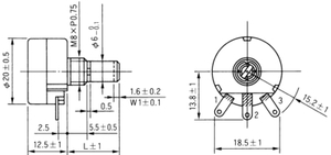 RA20Y25SB252 Trådviklet potentiometer 2.5 kΩ LIN ± 10 %
