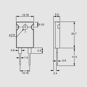 LTO100F6R800FTE3  Resistor TO247 100W 1% 6,8R Dimensions