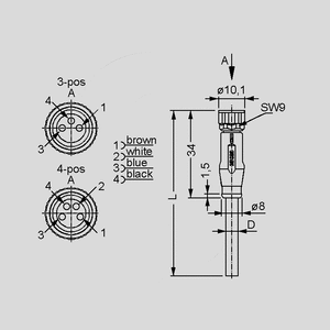 SAL-8-RK3-5-K1 Female Cable Con. 3-Pole molded 5m axial SAL-8-RK_<br>Dimensions