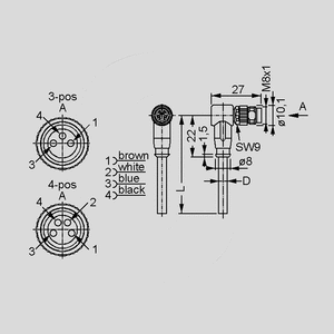 SAL-8-RSW3-10-K1 Male Cable Con. 3-Pole molded 10m 90&deg; SAL-8-RSW_<br>Dimensions