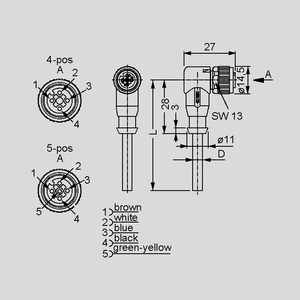 SAL-12-RKW5-2-K1 Male Cable Con. 5-Pole molded 2m 90&deg; SAL-12-RKW_<br>Dimensions