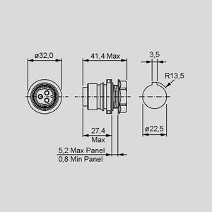 PXM6012-02PST Metal Chassis Conn. Male 2-Pole Screw PXM6012_<br>Dimensions