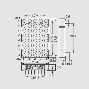 TC16-11YWA 5x8 LED Yellow 37,5mm LowCur 12,5mcd CC/AR ELM1081_