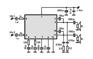 BA5402A 12V-4.2W Dual Power Amplifier SIP-12