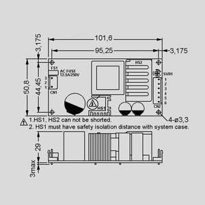 PSC-60B SPS Case 59,34W 27,6/27,6V Dimensions and Terminal Pin Assignment