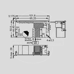 EPP-100-27 SPS Open Frame 75,6W 27V/2,8A Dimensions and Terminal Pin Assignment