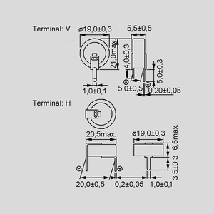 EECRF0H684 Gold Cap Capacitor 0,68F 5,5V 21,5x9,5mm EECRG_<br>Dimensions