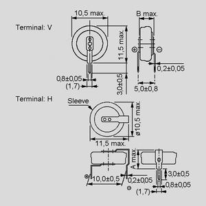 EECS5R5H105 Gold Cap Capacitor 1,0F 5,5V P20 H EECS0HD_<br>Dimensions