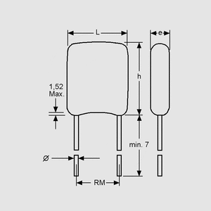 CV015PFN-2,54 MLC Capacitor 15pF 100V 0,5% NP0 P2,54 Dimensions