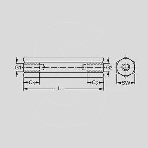 DI6M3X40 Afstandsbolt L=40mm. M3 2xINDV. GEVIND SW = 6mm.