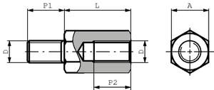 DA5M2,5X15 Afstandsbolt L=15mm. M2,5 UDV.-INDV. GEVIND