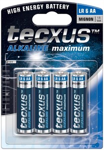 W23633 Batterier AA, Tecxus LR6, 4 stk. 1,5 volt alkaline batteri pakke med 4 stk. Specielt velegnet til enheder med højt energiforbrug lommelygter, legetøj, lydenheder, fjernbetjeninger