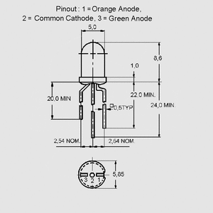 LEG3392 LED Diffuse Orange/Green 30° 3Pin 5mm