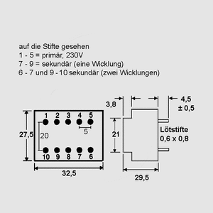 LEDERMANN507-2 Transformer 3VA 220V 2x7,5V 2x0,2A
