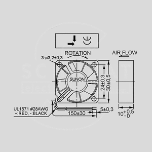 MF30101V21000UA99 Fan 12V 30x10 V 7,8m³/h 20dBA