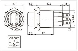 BN207042 Drejeafbryder metal 19 mm 2x NO-kontakter, 2 x NC-kontakter