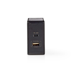N-WCPD45W100BK USB-C, 3.0, Dobbelt oplader, USB-C + A, 57W