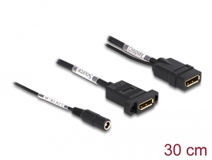 D87039 Delock DisplayPort-kabel 4K 60 Hz med DC-tilførsel 2,1 x 5,5 mm 0,30 m panelmontering