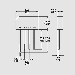 KBL402G Flad brokoblinger. 4A 70V(RMS) 5/5mm KBL_