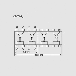 K847 4xOptoc. 5kV 70V 50mA 50..600% DIP16 Circuit Diagram