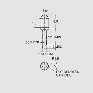 LED5MMGRUEN LED 5mm, diffus, 2,5mcd, 54°, grøn LTL307_