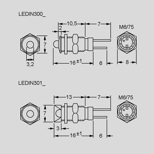 LEDIN300CH LED Holder Nickel Raised 3mm Dimensions