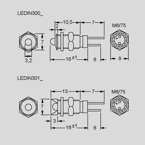 LEDIN301SW LED Holder Sort forsænket 3mm Dimensions
