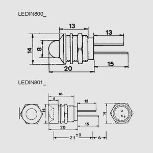LEDIN801SW LED Holder Sort Forsænket 8mm. Abmessungen