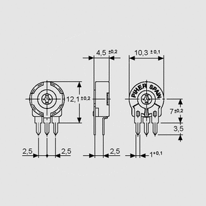 PT10HK005 Trimmer Side Adjust P2,5/5 5K Dimensions