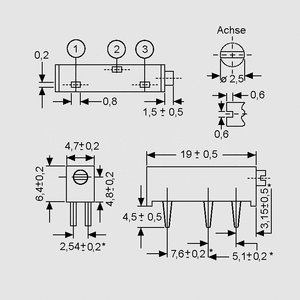 T18E100 Multiturn Cermet Trimmer 100R Dimensions