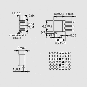 T63XBK001 Multiturn Cermet Trimmer XB 1K Dimensions