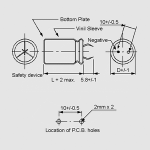 CS1000/200-P10 El-Capacitor 1000µF/200V-P10-25x50mm Dimensions