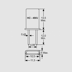 QM004,096 Crystal 4.096.000Hz HC-49/U Dimensions